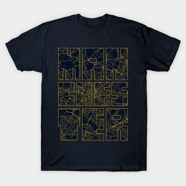 Manchester, England, UK City Map Typography - Gold Art Dec T-Shirt by deMAP Studio